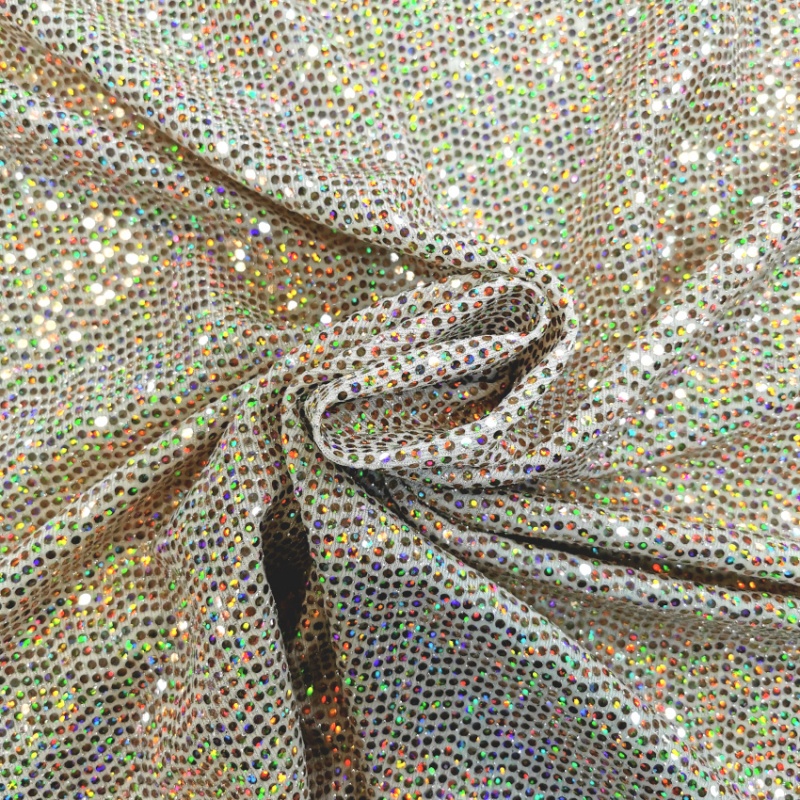 ALL OVER MIRROR SEQUIN SPANDEX - 3mm SPOT GOLD ON CREAM
